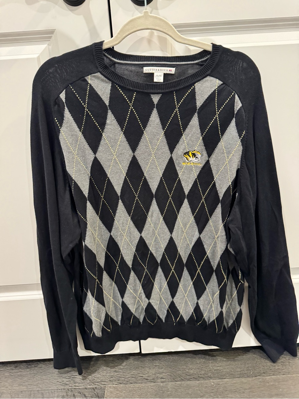 Cutter&Buck Black and Gray Argyle Crewneck Sweater with Yellow Accent